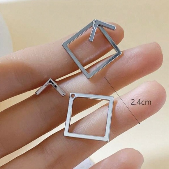 Any 3/$25! Silver Geometric Studs w/Jacket Backs Earrings - Picture 3 of 6